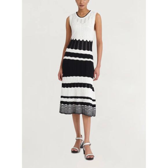 Luxely Mesa Sweater Dress Ivory Black Sz Medium NWT Contemporary Crochet Pattern - Picture 1 of 12
